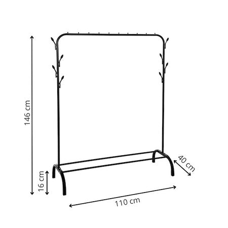 Metalinė drabužių kabykla 146x110x40 cm, stovima, juoda - LUCA