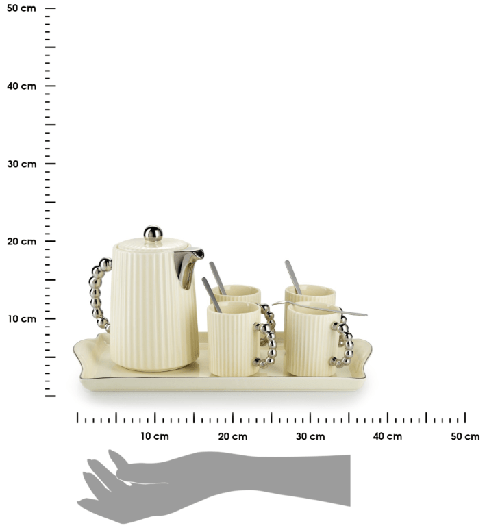 Luca sidabrinis kremo spalvos 6 dalių kavos servizas - LUCA