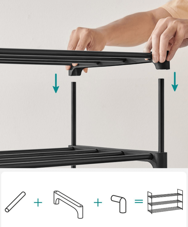 Juodos spalvos metalinė batų lentyna, 3 pakopų, 55x92x30,5cm - LUCA