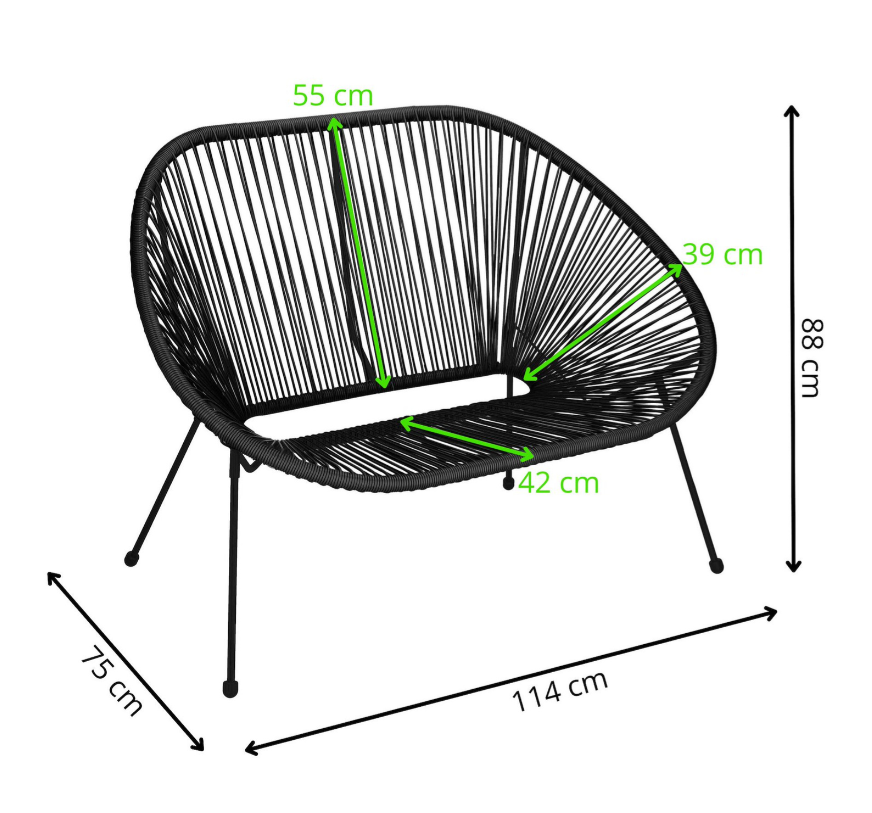 Rotango terasos baldai, grūdinto stiklo stalas, 2 ažūriniai foteliai, juoda sofa.