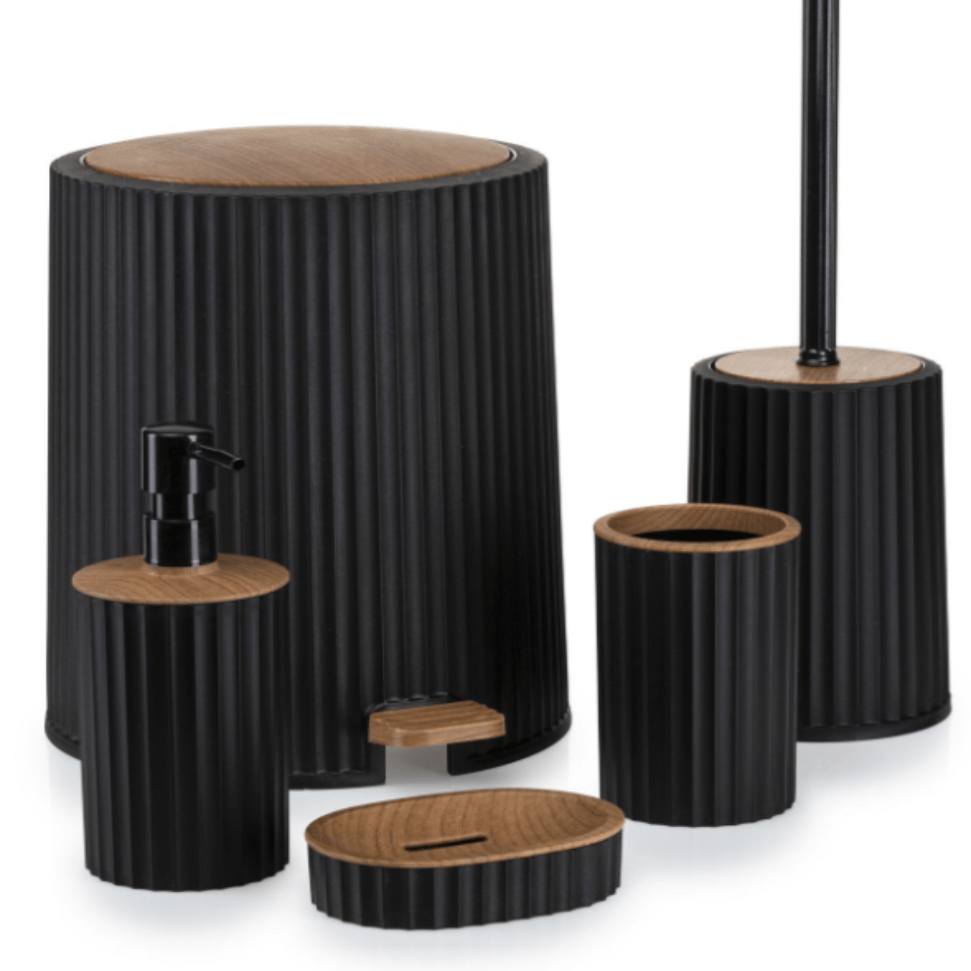 Vonios komplektas 5vnt. juodas, medžio spalvos apdaila - LUCA