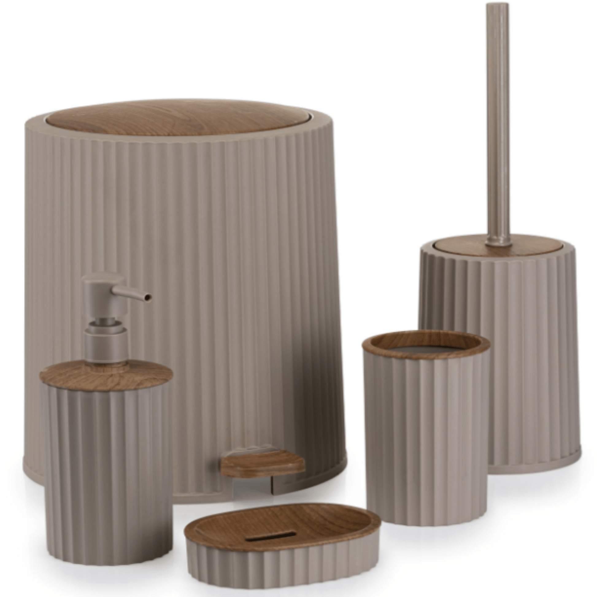 Vonios komplektas 5vnt. smėlio spalvos, medžio spalvos apdaila - LUCA