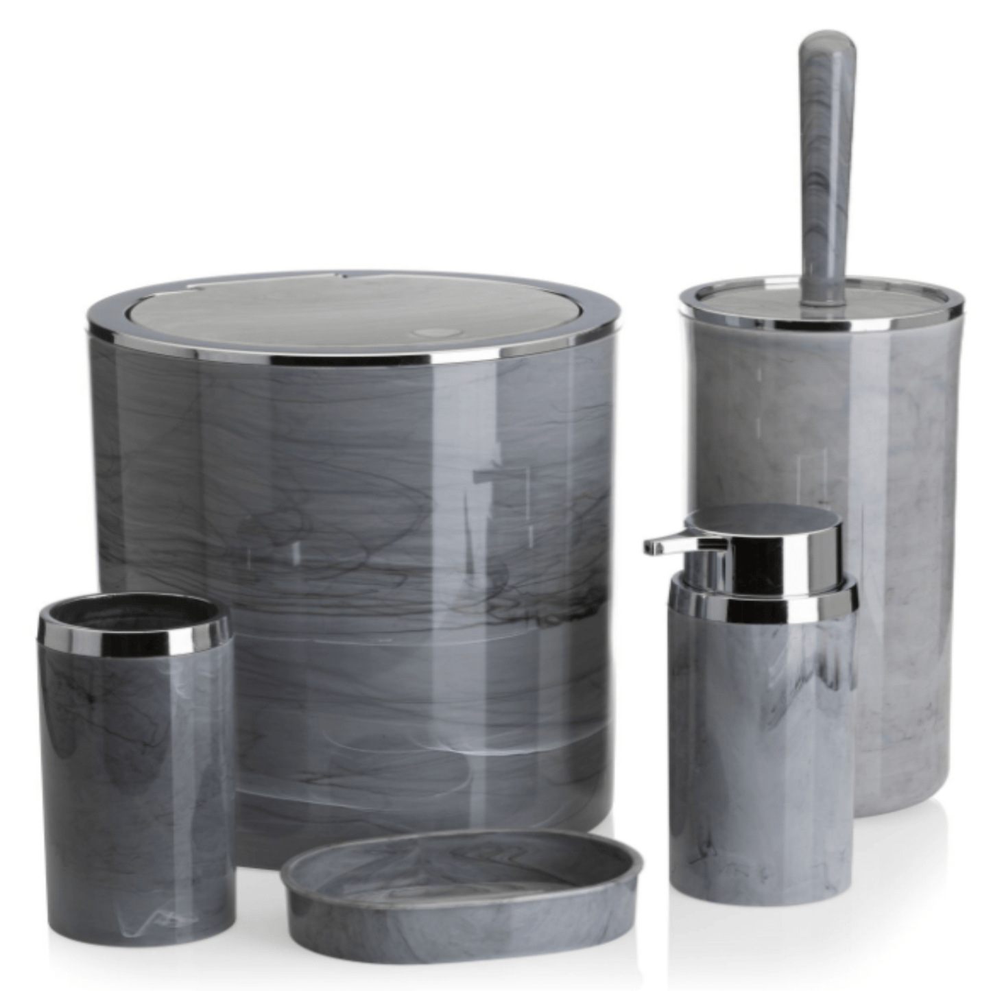 Apvalus vonios komplektas, 5 dalių, pilkos marmuro spalvos - LUCA