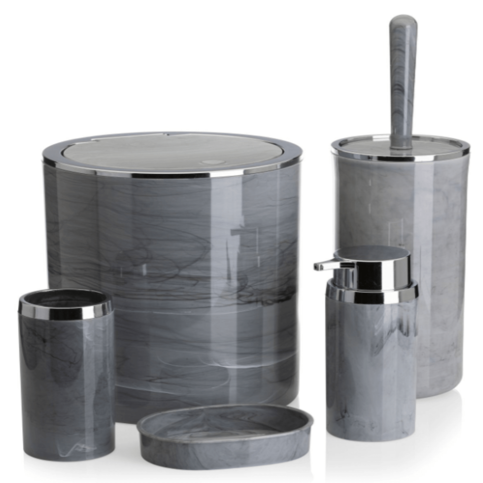 Apvalus vonios komplektas, 5 dalių, pilkos marmuro spalvos - LUCA