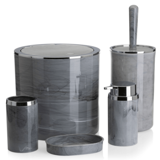 Apvalus vonios komplektas, 5 dalių, pilkos marmuro spalvos - LUCA