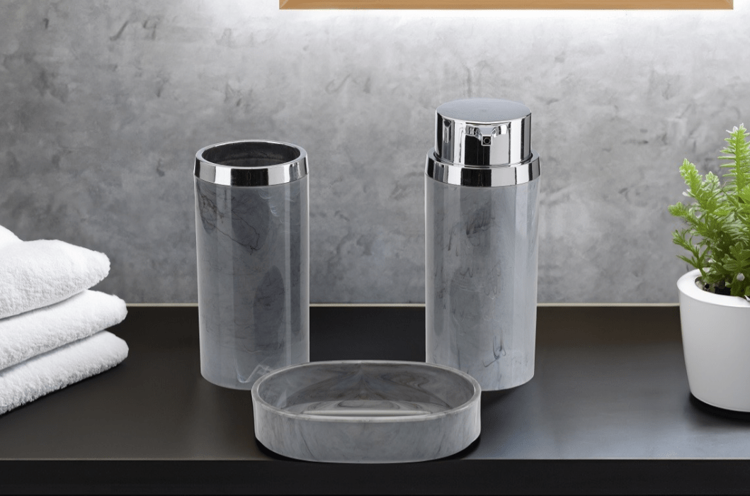 Apvalus vonios komplektas, 5 dalių, pilkos marmuro spalvos - LUCA