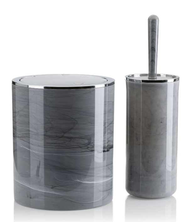 Apvalus vonios komplektas, 5 dalių, pilkos marmuro spalvos - LUCA