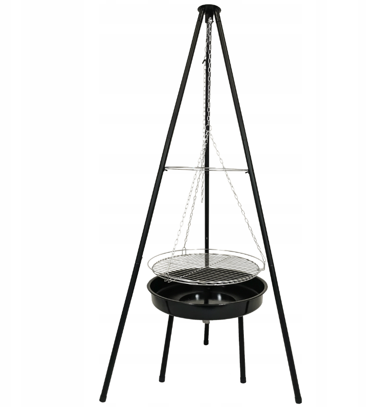 Nešiojamas juodas sodo židinys ir anglių grilis 2in1. 158x75x50cm.