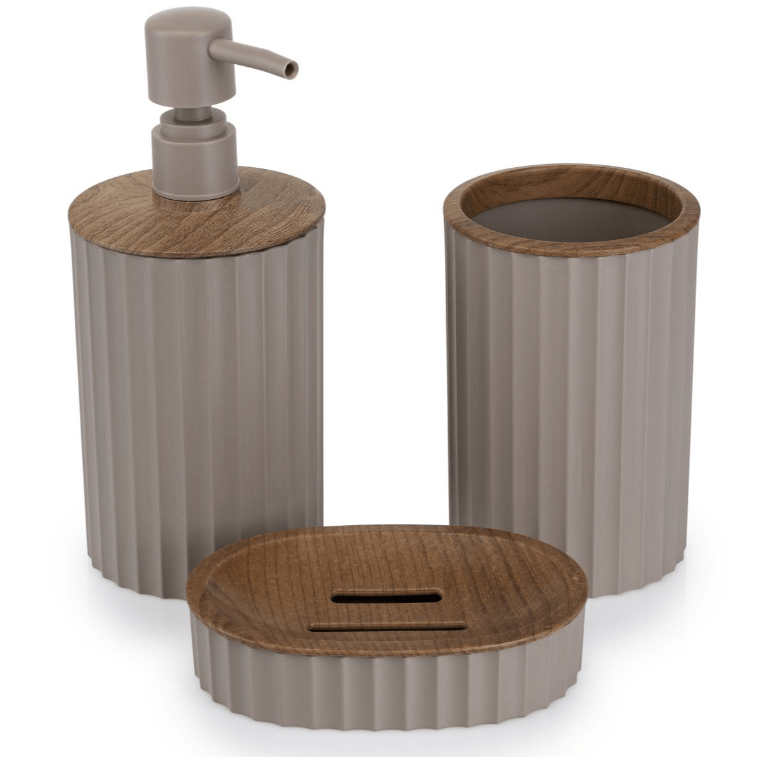 Vonios komplektas 5vnt. smėlio spalvos, medžio spalvos apdaila - LUCA