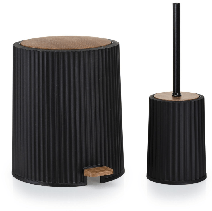 Vonios komplektas 5vnt. juodas, medžio spalvos apdaila - LUCA