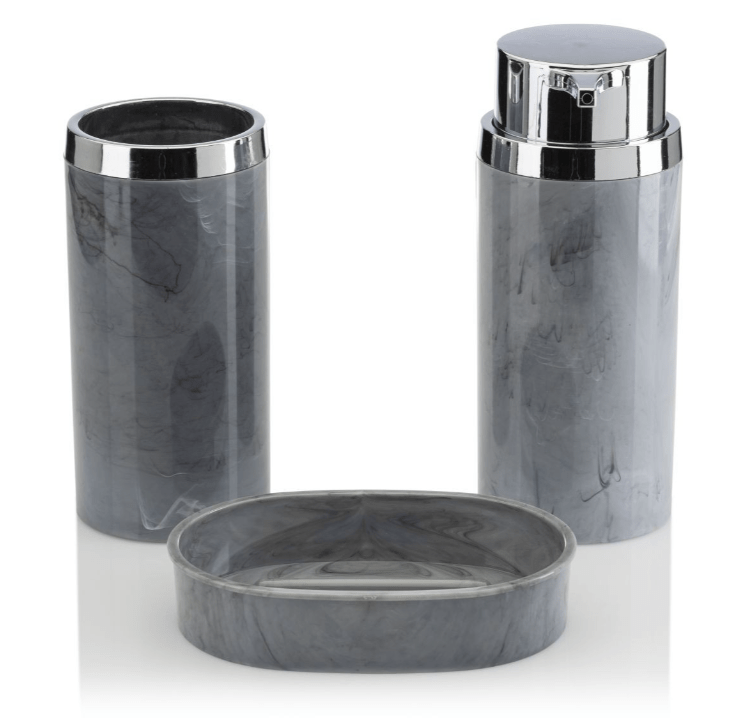 Apvalus vonios komplektas, 5 dalių, pilkos marmuro spalvos - LUCA