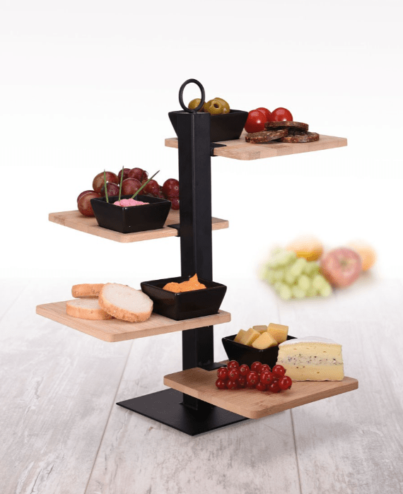 4 aukštų stovas tortui, bandelėms, sūriui, vaisiams su 4 keraminiais dubenėliais - LUCA