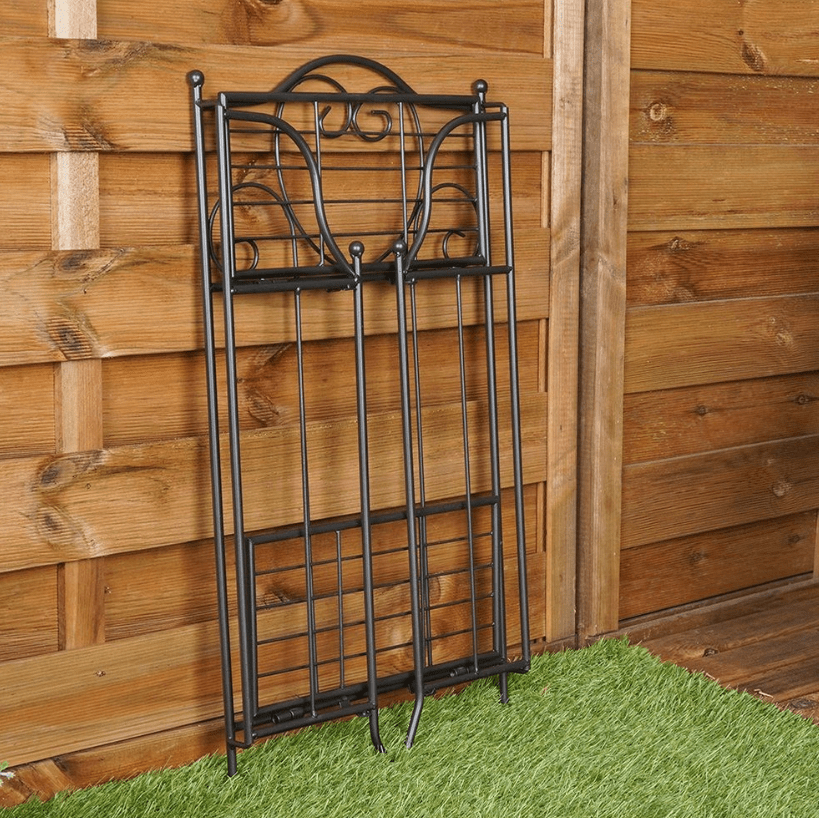 Juodo metalo, dviejų aukštų gėlių stovas. 34x18x65cm