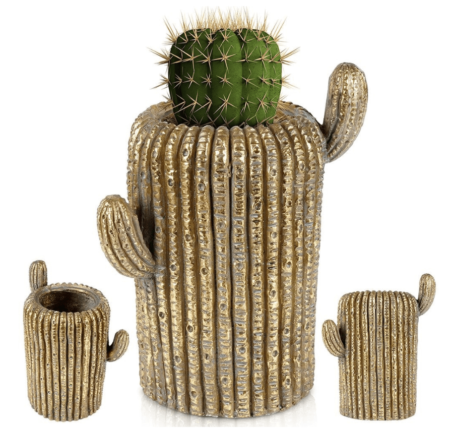 Auksinis kaktuso formos vazonas, 34,5 cm - LUCA