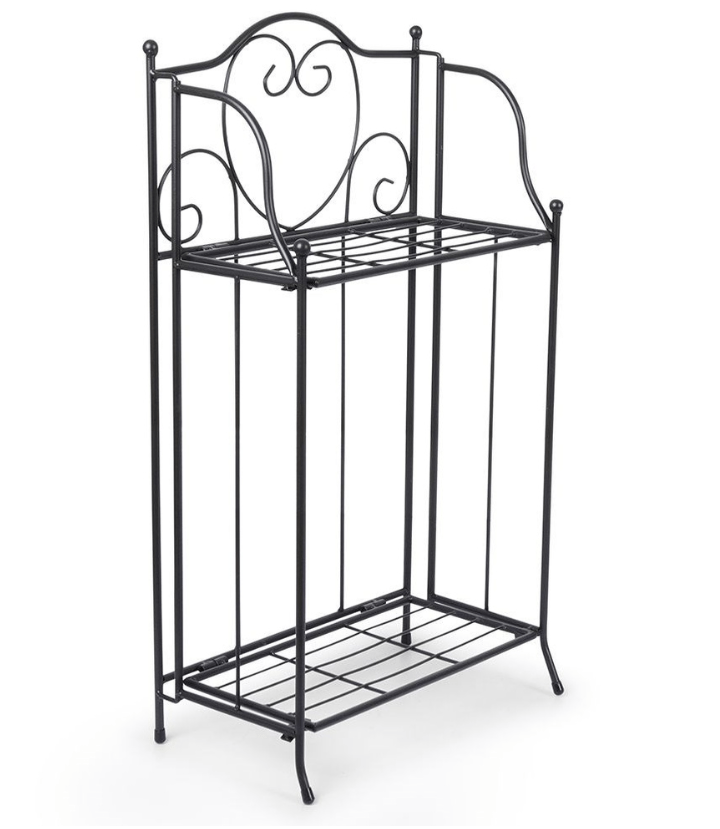 Juodo metalo, dviejų aukštų gėlių stovas. 34x18x65cm