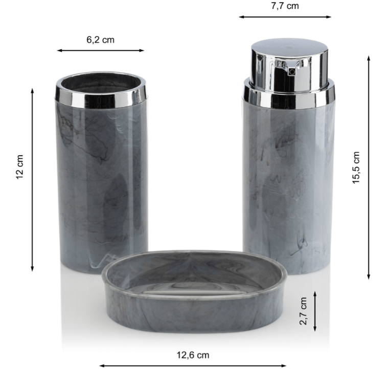 Apvalus vonios komplektas, 5 dalių, pilkos marmuro spalvos - LUCA