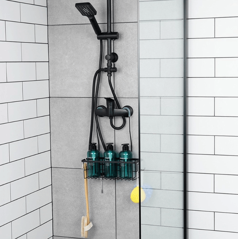 Pakabinama metalinė dušo lentyna, juoda - LUCA