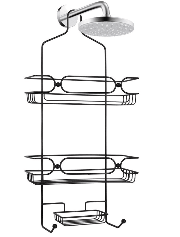 Juodos spalvos metalinė dušo lentyna, pakabinama - LUCA