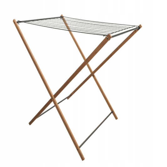 Medinė ir plieninė skalbinių džiovyklė su sulankstomu rėmu, tinkama naudoti namuose ir lauke
