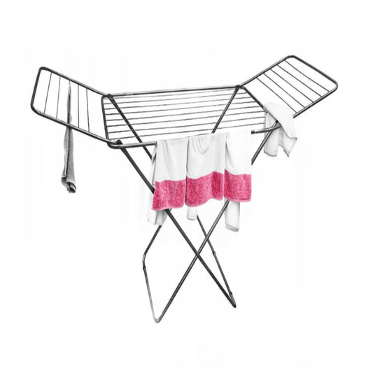 Sulankstyta skalbinių džiovyklė iš plieno – vaizdas iš šono