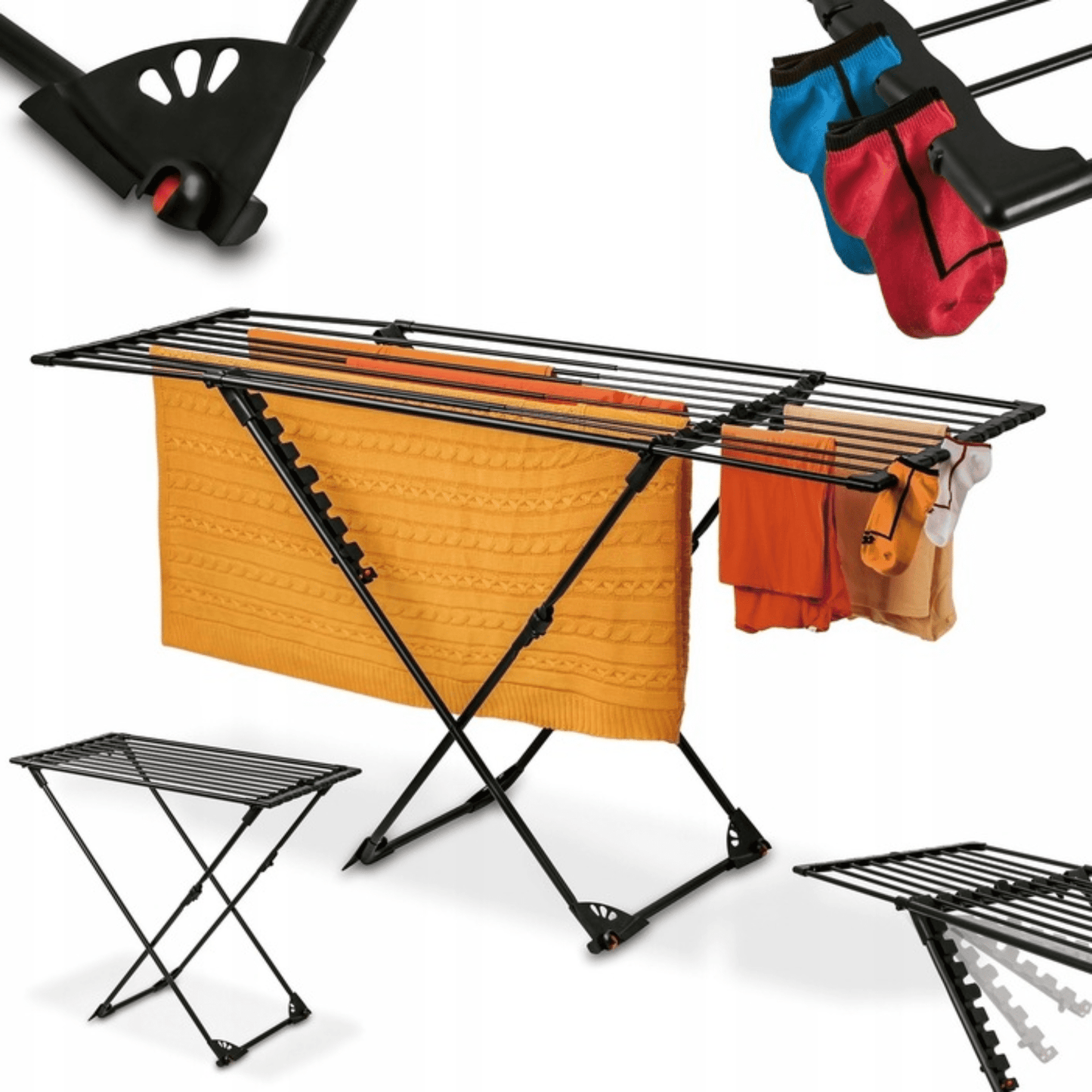 Moderni juoda skalbinių džiovyklė balkonui ar namams