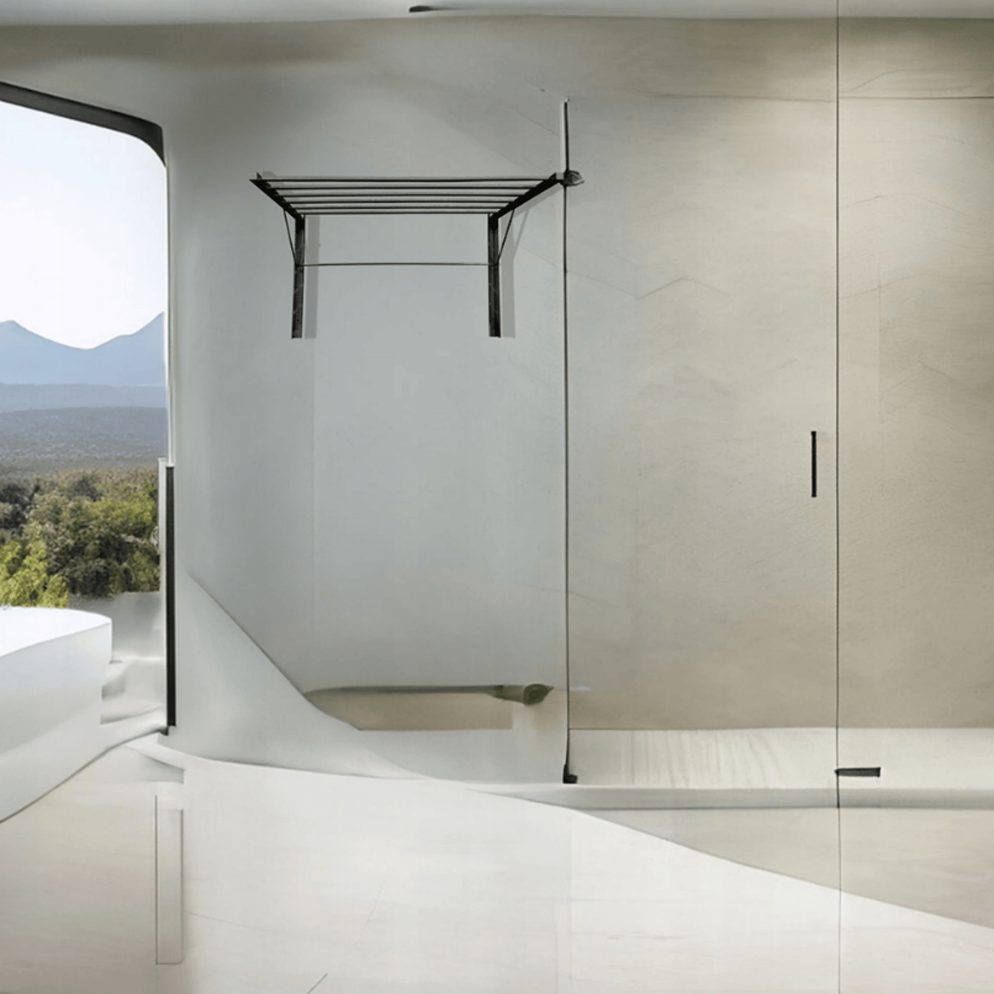 Moderni juodos metalinės konstrukcijos džiovyklė drabužiams, reguliuojamo kampo