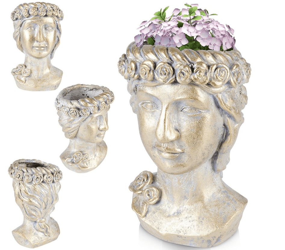 Unikalus aukštos kokybės graikiškos galvos formos vazonas, suteikiantis charakterį ir stilių interjerui.