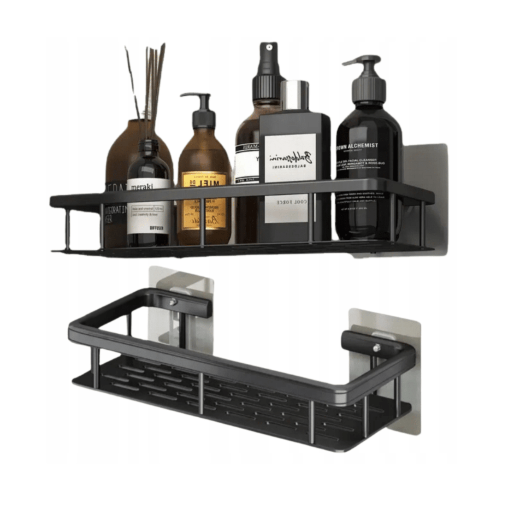 Vonios lentyna iš aliuminio su vandens drenažo sistema ir neslystančiu paviršiumi