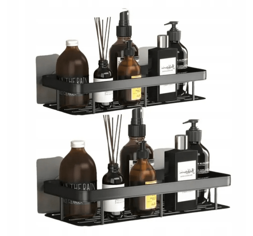 Vonios kambario lentyna, skirta kosmetikos ir prieskonių laikymui, juodos spalvos