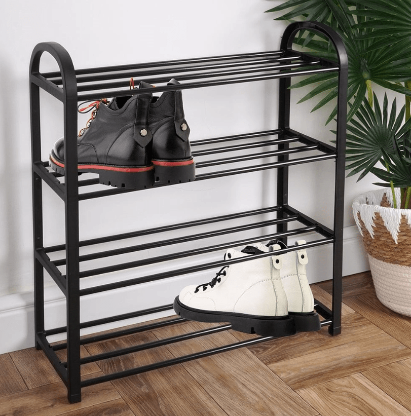 4 pakopų juoda metalinė batų lentyna - LUCA