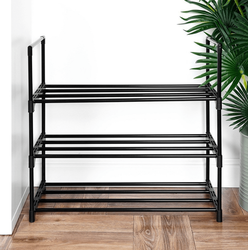 Juodos spalvos metalinė batų lentyna, 3 pakopų, 57x28x55cm - LUCA