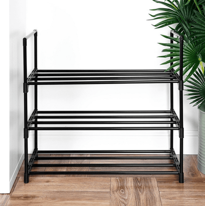 Juodos spalvos metalinė batų lentyna, 3 pakopų, 57x28x55cm - LUCA