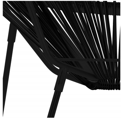 Rotango terasos baldai, grūdinto stiklo stalas, 2 ažūriniai foteliai, juoda sofa.