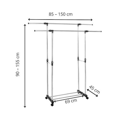 Mobili drabužių kabykla 85-150cm, teleskopinis stovas ant ratukų
