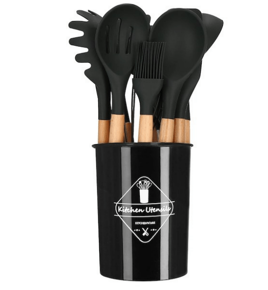 Virtuvės įrankiai iš 12vnt. silikoniniai, juodi. - LUCA