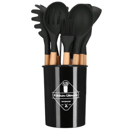 Virtuvės įrankiai iš 12vnt. silikoniniai, juodi. - LUCA