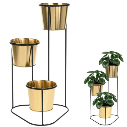 3 pakopų aukso spalvos metalinis gėlių stovas - LUCA