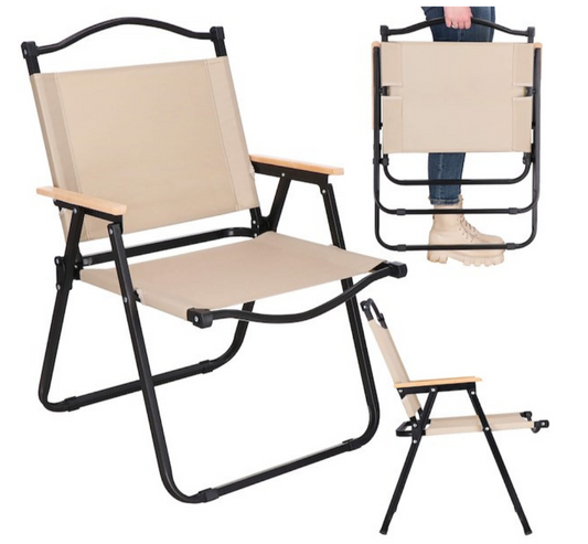 Sulankstomos smėlio spalvos kempingo kėdės, 2vnt. komplektas, aukštis 78cm.