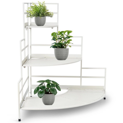 Smėlio spalvos, metalinis ir kampinis gėlių stovas. 84cm.