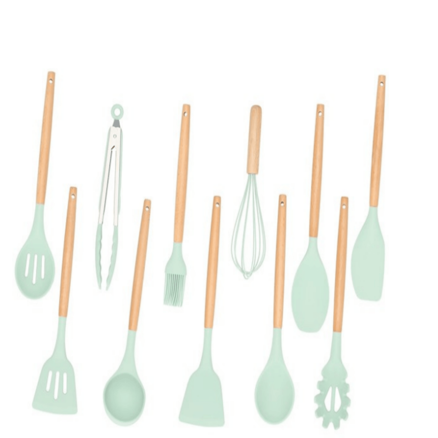 Virtuvės įrankiai iš 12vnt. silikoniniai, žalsvi. - LUCA
