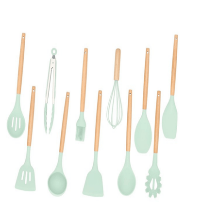 Virtuvės įrankiai iš 12vnt. silikoniniai, žalsvi. - LUCA