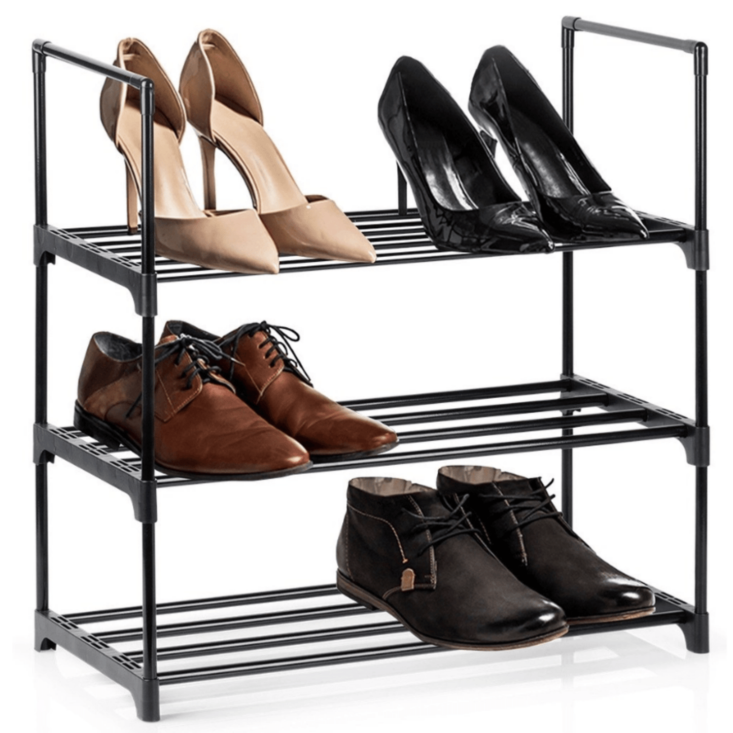 Juodos spalvos metalinė batų lentyna, 3 pakopų, 57x28x55cm - LUCA