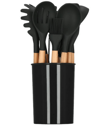 Virtuvės įrankiai iš 12vnt. silikoniniai, juodi. - LUCA