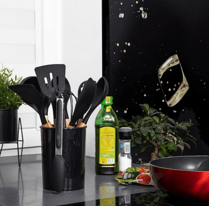 Virtuvės įrankiai iš 12vnt. silikoniniai, juodi. - LUCA