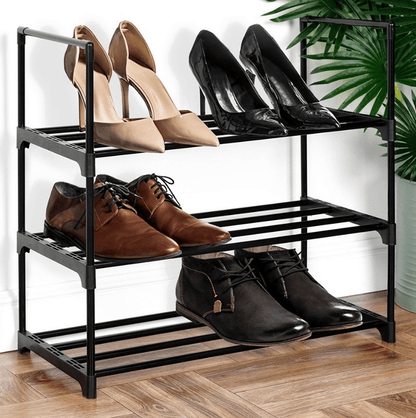 Juodos spalvos metalinė batų lentyna, 3 pakopų, 57x28x55cm - LUCA