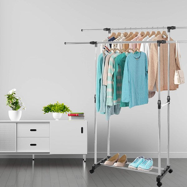 Mobili drabužių kabykla 85-150cm, teleskopinis stovas ant ratukų