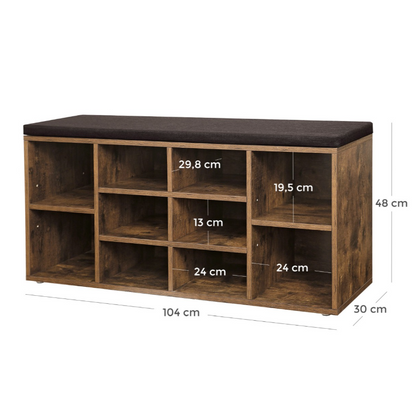 Didelė ruda batų spintelė su įrengta sėdyne - 104cm.