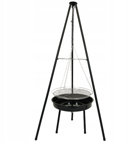 Nešiojamas juodas sodo židinys ir anglių grilis 2in1. 158x75x50cm.