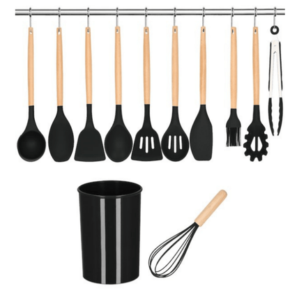 Virtuvės įrankiai iš 12vnt. silikoniniai, juodi. - LUCA