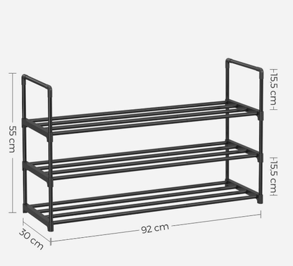 Juodos spalvos metalinė batų lentyna, 3 pakopų, 55x92x30,5cm - LUCA